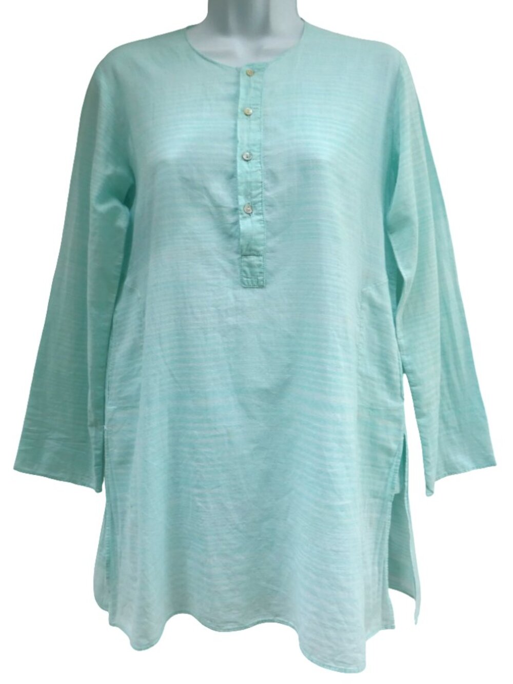 Dosa Mint Green Micro Striped Kurta Tunic Long Sleeve Pockets Side Vents 3 M